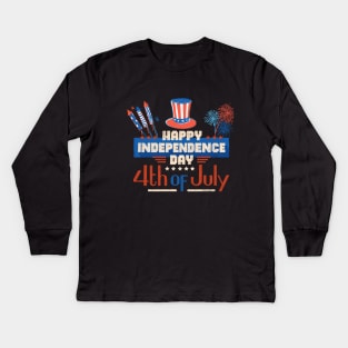 USA Bald Eagle 4th Of July Patriotic American Flag, fireworks, happy independence day God Bless America Kids Long Sleeve T-Shirt